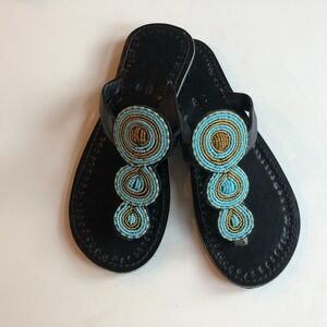 Turquoise and Gold Beaded African Sandals 38